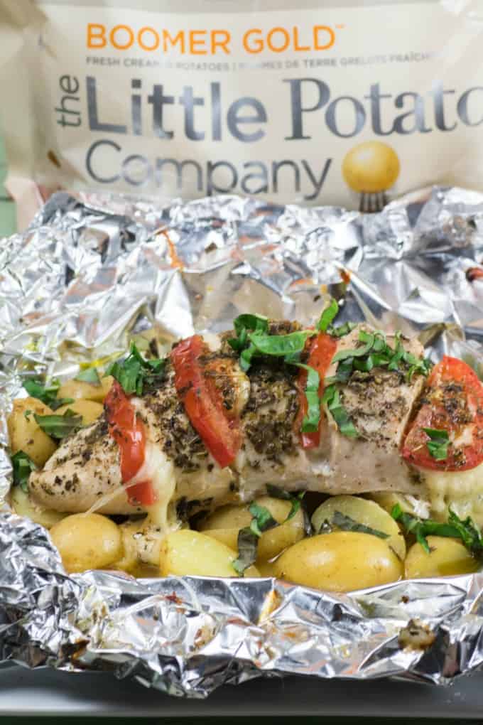 Grilled Caprese Chicken Little Potato Foil Packs