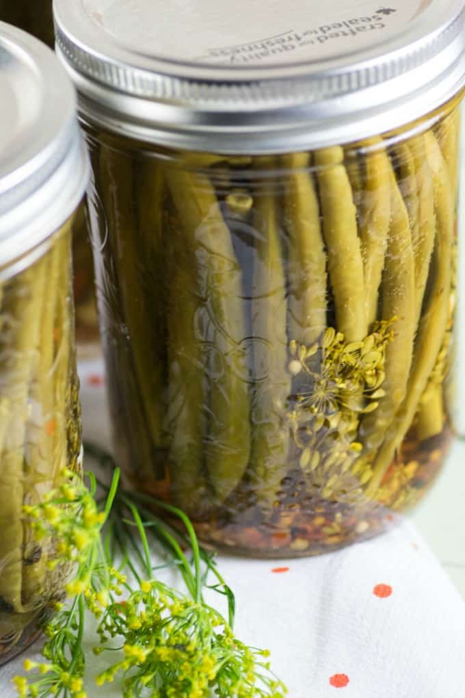 Pickled Green Beans in a pint jar