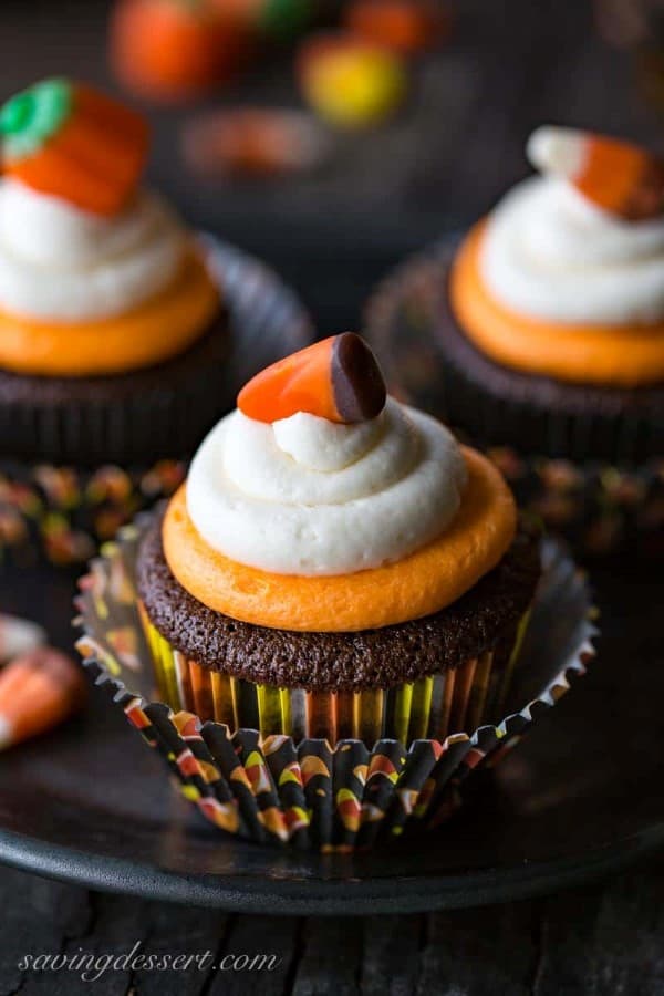 Candy corn colored cupcakes