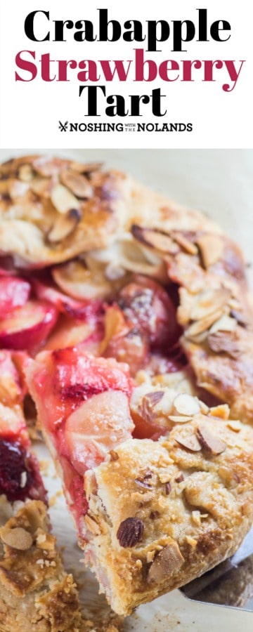 Crabapple Strawberry Tart pairs the tartness of the crabapples with the sweetness of the strawberries. Almonds on the crust add texture and flavor. 