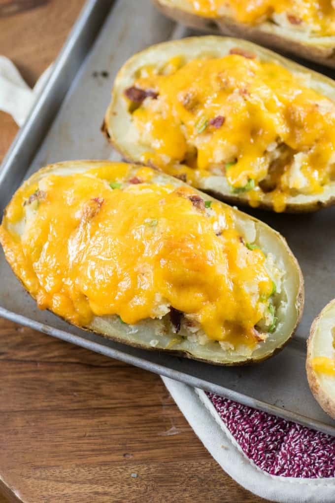 Over head shot of Stuffed Baked Potatoes