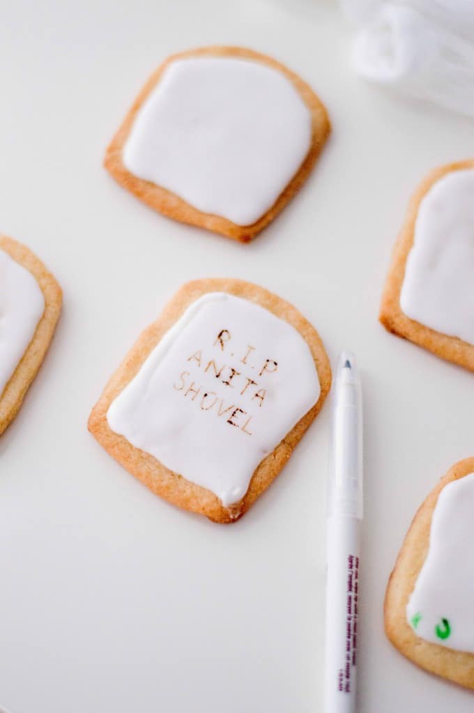 Writing on tombstone cookies