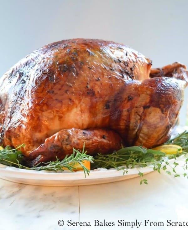 Whole Roast Turkey on a white platter
