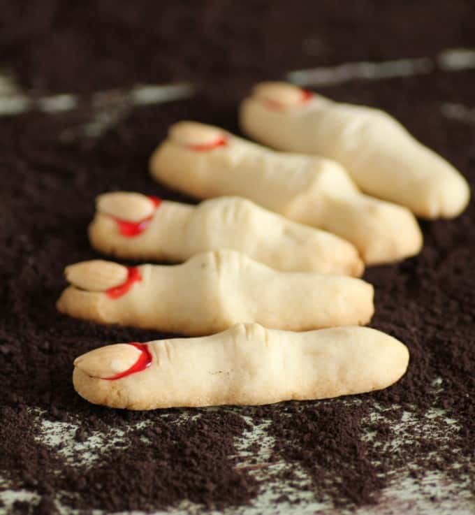 Shortbread witch's fingers on a oreo crumb board