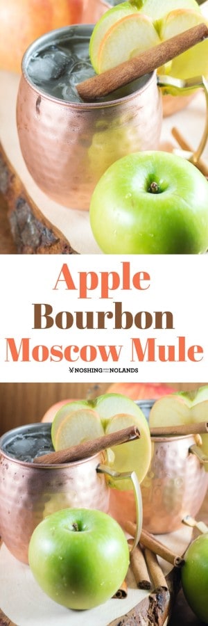 Apple Bourbon Moscow Mule served up in gorgeous handcrafted copper mugs are perfect for the holidays!! #moscowmuled #coppermugs #apples #holidays #bourbon