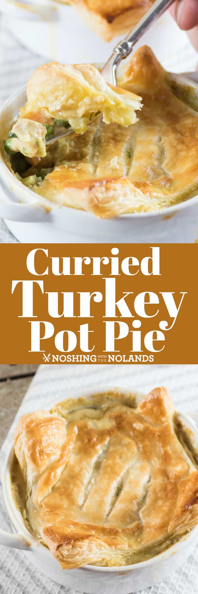 Curried Turkey Pot Pie is simple to make for a great weeknight meal. It takes under 30 minutes to pull together and uses up that leftover turkey! #leftoverturkey #turkey #potpie #WeekdaySuppers