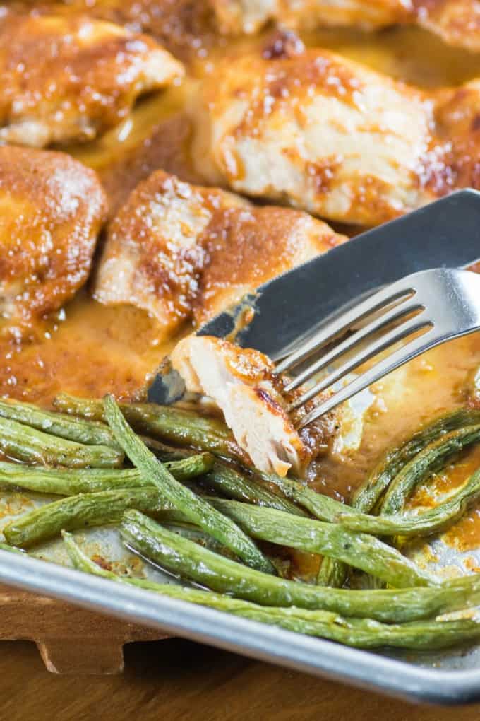 Cutting up Easy Chicken Thighs in Peanut Sauce with Green Beans