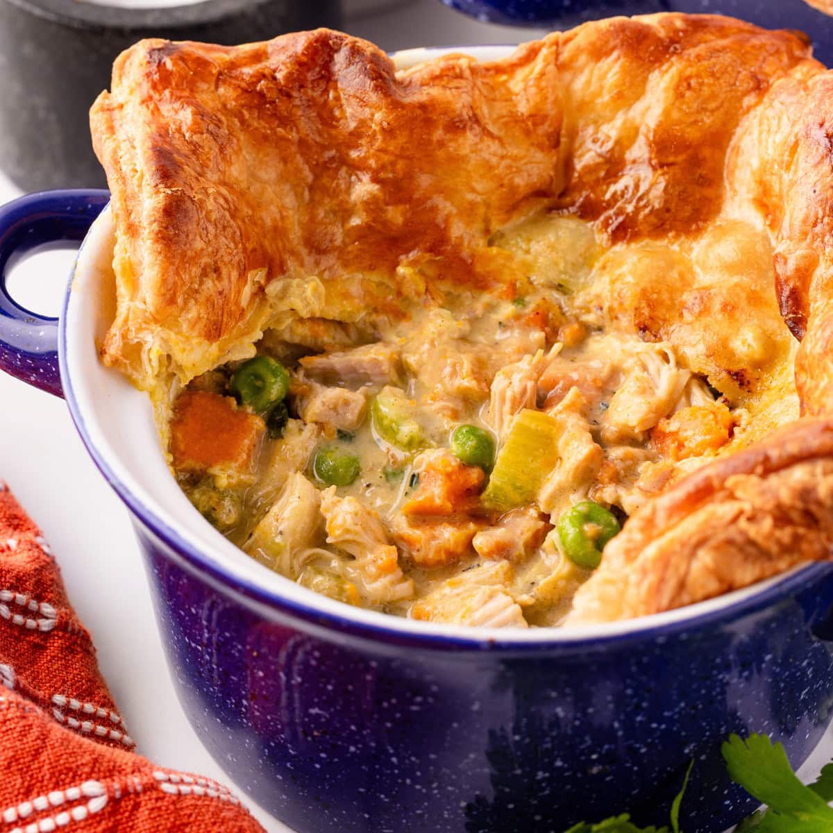 Opened pot pie. 