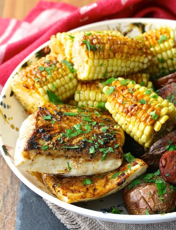 Halibut and corn in a bowl