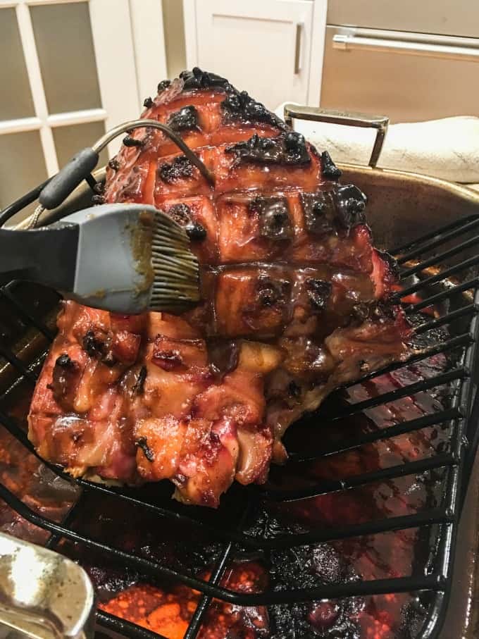 Glazing a ham. 