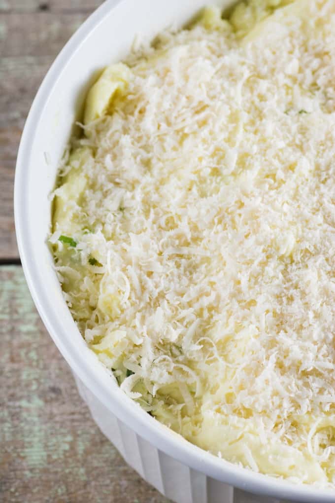 Make-Ahead Mashed Potatoes Recipe in a casserole with cheese