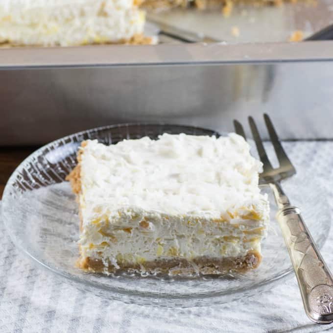 Pineapple Dream Dessert on a plate with a fork