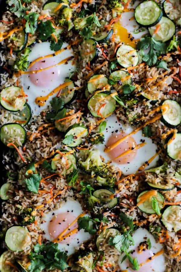 Sheet pan fried rice with eggs