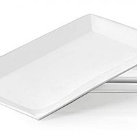 DOWAN 14-inch Porcelain Serving Platters/Dinner Plate Set - 3 Packs, White & Rectangular