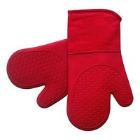 Heat Resistant Silicone Shell Kitchen Oven Mitts for 500 Degrees with waterproof, Set of 2 Oven Gloves with cotton lining for BBQ Cooking set Baking Grilling Barbecue Microwave Machine Washable Red
