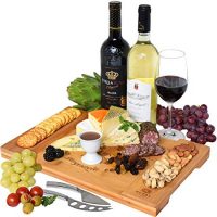 Unique Bamboo Cheese Board, Charcuterie Platter & Serving Tray for Wine, Crackers, Brie and Meat. Large & Thick Wooden Server - Fancy House Warming Gift & Perfect Choice for Gourmets (Bamboo)