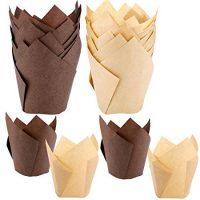 120 Pieces Tulip Cupcake Liner Baking Cups Muffin Tins Treat Cups for Weddings, Birthdays, Baby Showers,Brown and Natural