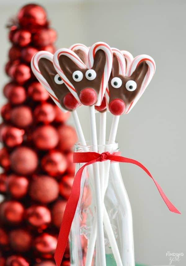 Candy Cane Reindeer Pops in a jar. 