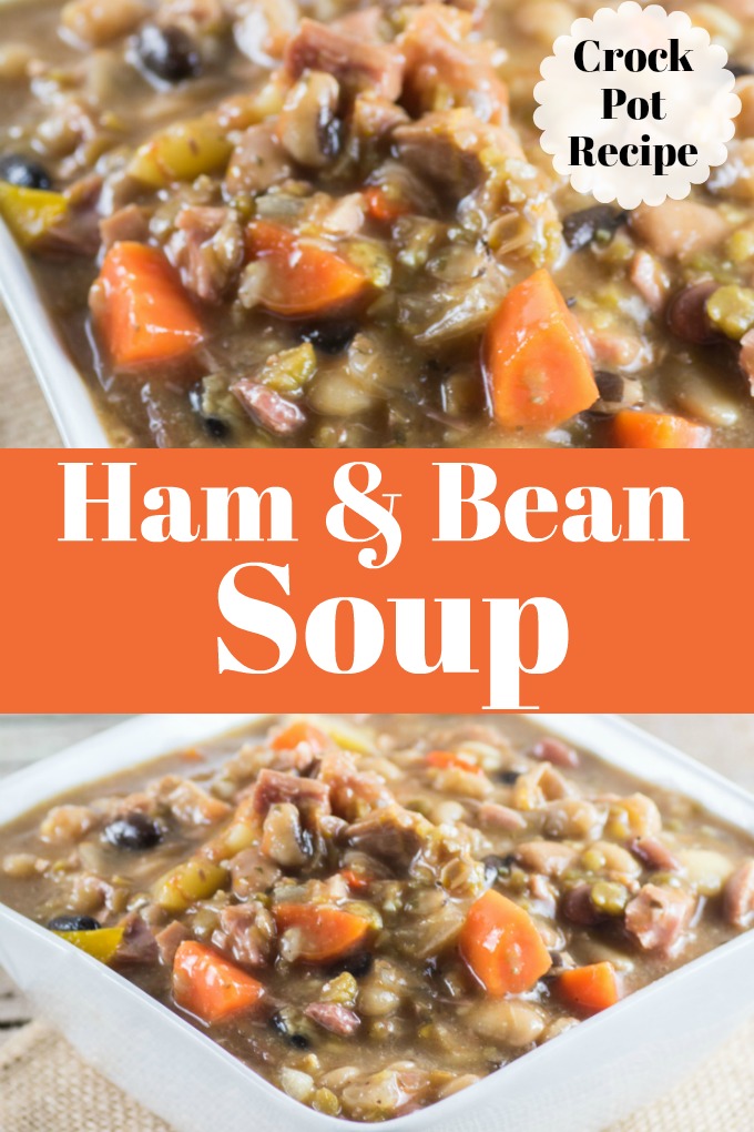 Ham and Bean Soup (Crock Pot Recipe) is great made from a leftover ham bone. It is pure comfort food on a cold winter's day. #hamandbeansoup #soup #hambone #leftovers #crockpot