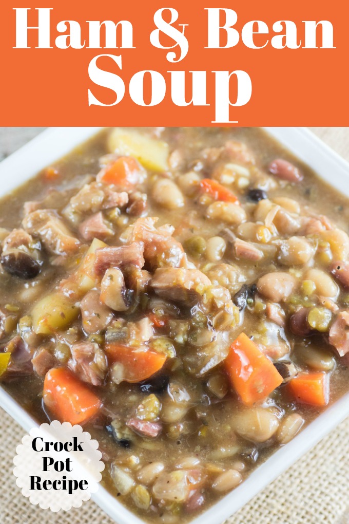 Ham and Bean Soup (Crock Pot Recipe) is great made from a leftover ham bone. It is pure comfort food on a cold winter's day. #hamandbeansoup #soup #hambone #leftovers #crockpot