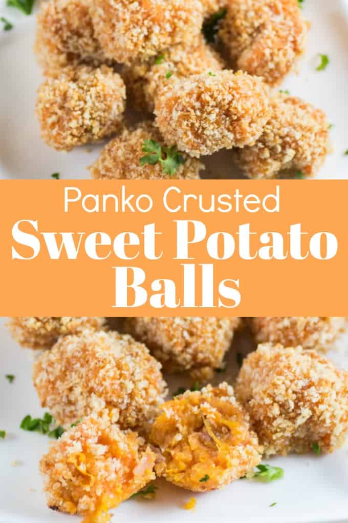 Panko Crusted Sweet Potato Balls are a sweet and savory combination that make a great holiday appetizer or side dish!! #sidedish #appetizer #sweetpotato