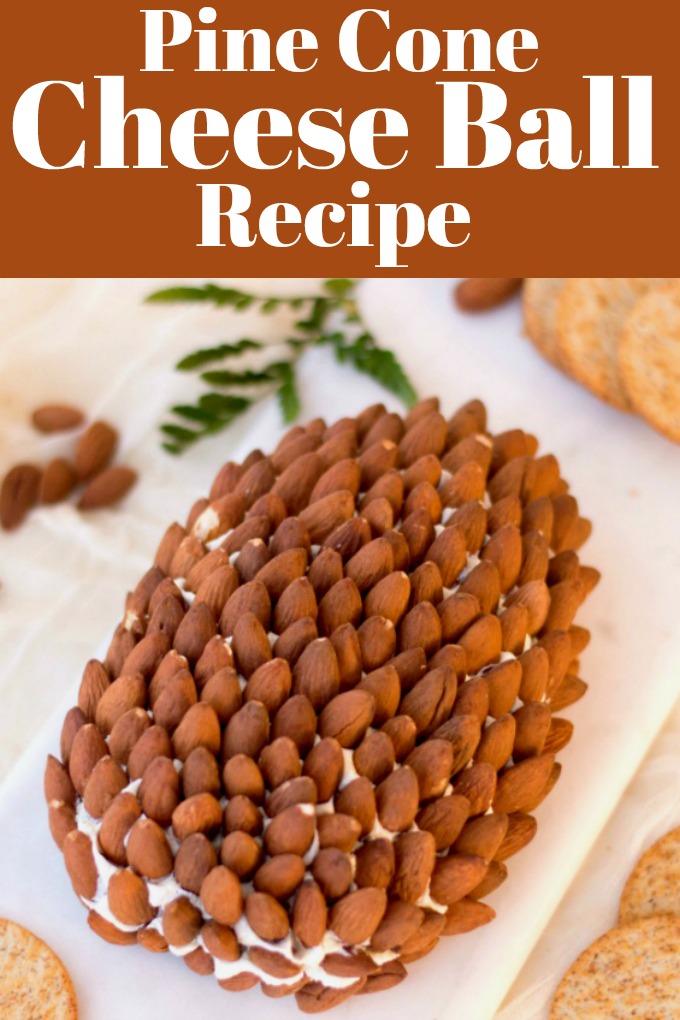 This Pine Cone Cheese Ball is perfect for entertaining for the holidays! It looks festive and tastes delicious!! #cheeseball #pinecone #cheeseappetizer