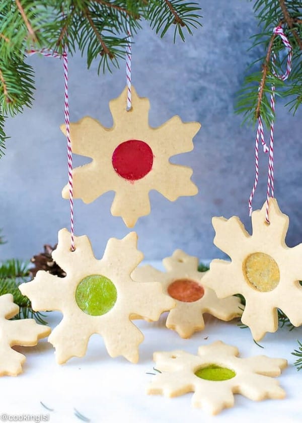 Stained Glass Cookies hanging forom a tree. 