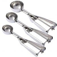 MOTYYA Ice Cream Scoops Set of 3,Stainless Steel Cookie Scooper with Trigger Release, Cookie Dough Metal Cupcake spoons Include Large-Medium-Small Sizes Balls for Meatball, Melon, Muffin