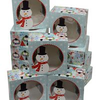 Christmas Cookie gift boxes, fold-able with holiday designs, set of 12 boxes (Winter Snowman)