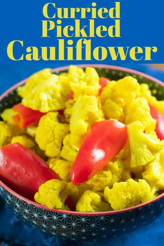 Curried Red Pepper and Pickled Cauliflower is perfect with any cheese board or charcuterie for anytime of the year, plus great with lunches and grilled meats!! #cauliflower #redpeppers #curry #pickled