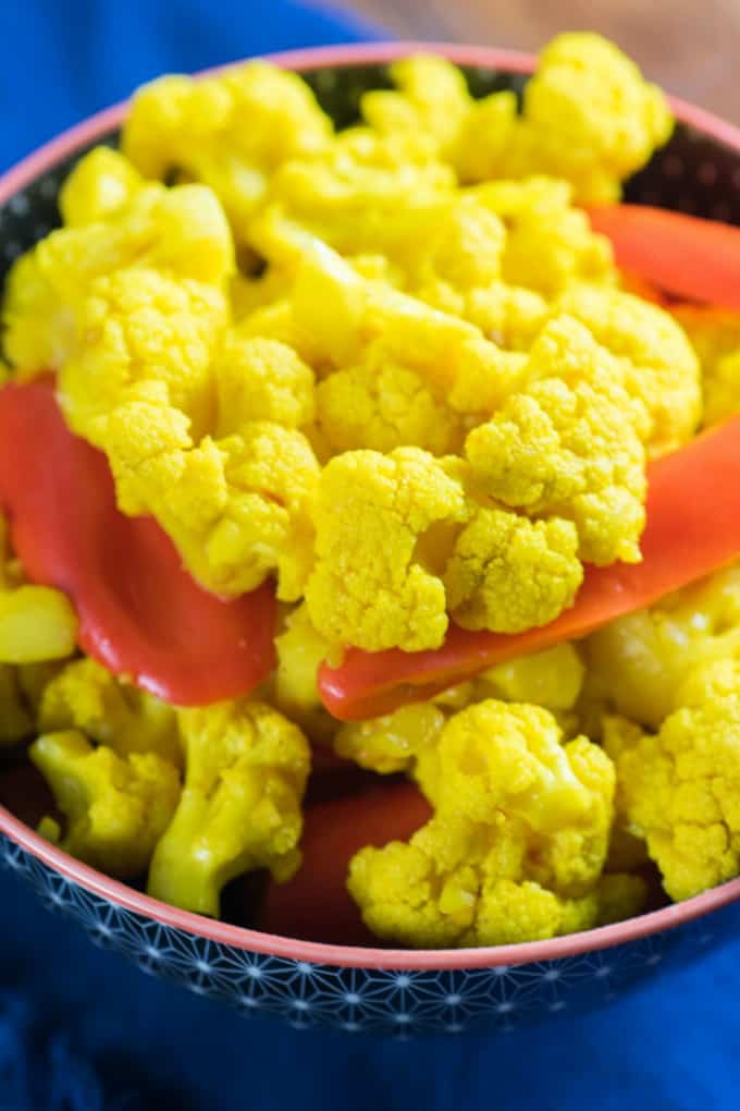 Curried Red Pepper and Pickled Cauliflower in a bowl