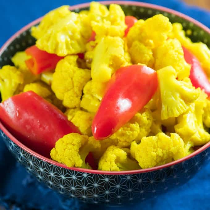 Curried Red Pepper and Pickled Cauliflower in a bowl