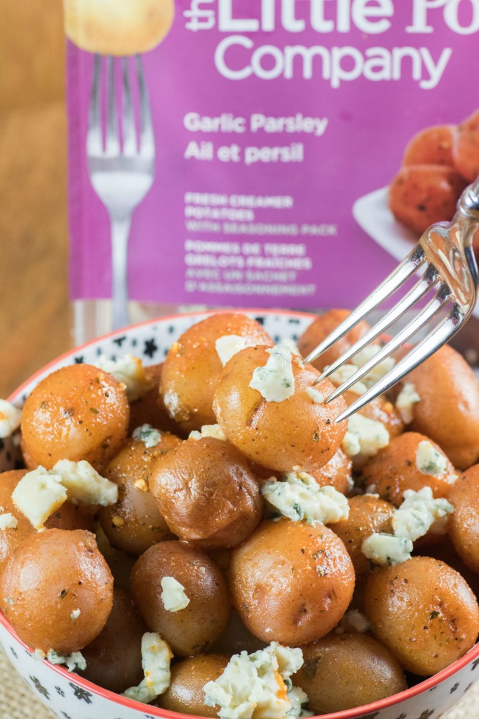 Buffalo Wing Potatoes with a fork. 