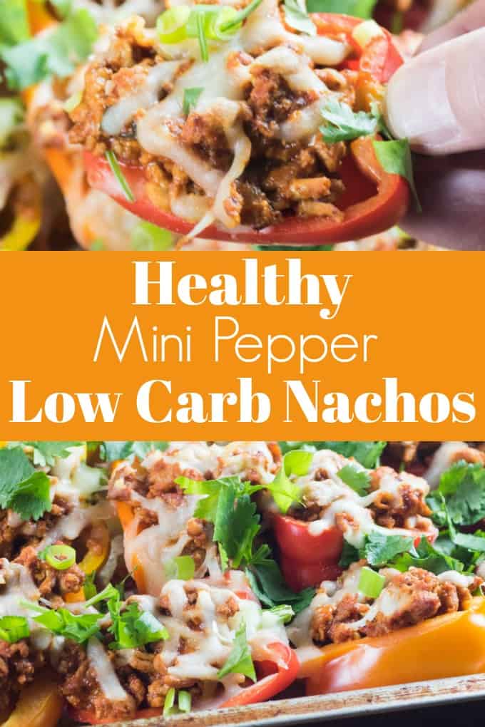 Healthy Mini Pepper Low Carb Nachos are a very easy family meal or great game day idea!! #lowcarb #nachos #gameday