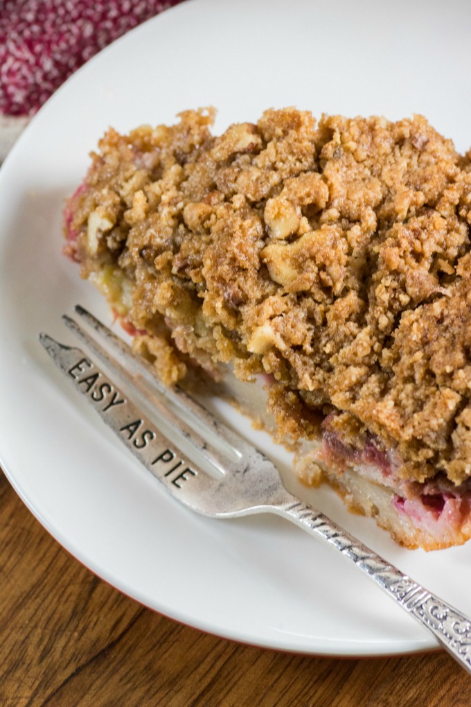 Rhubarb Impossible Pie served on a plate. 