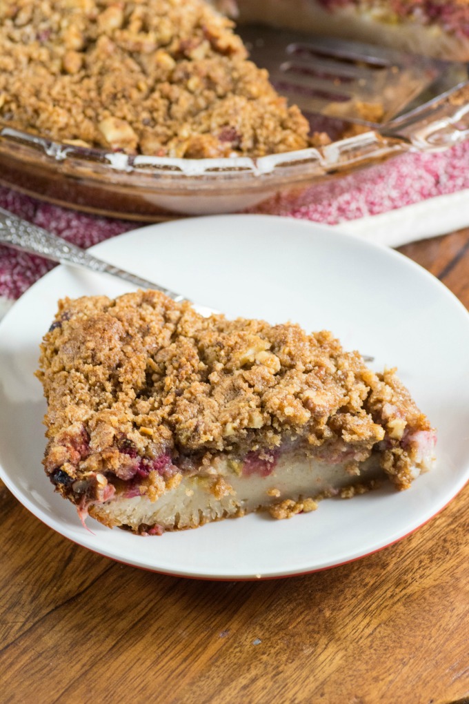 Rhubarb Impossible Pie served on a plate. 