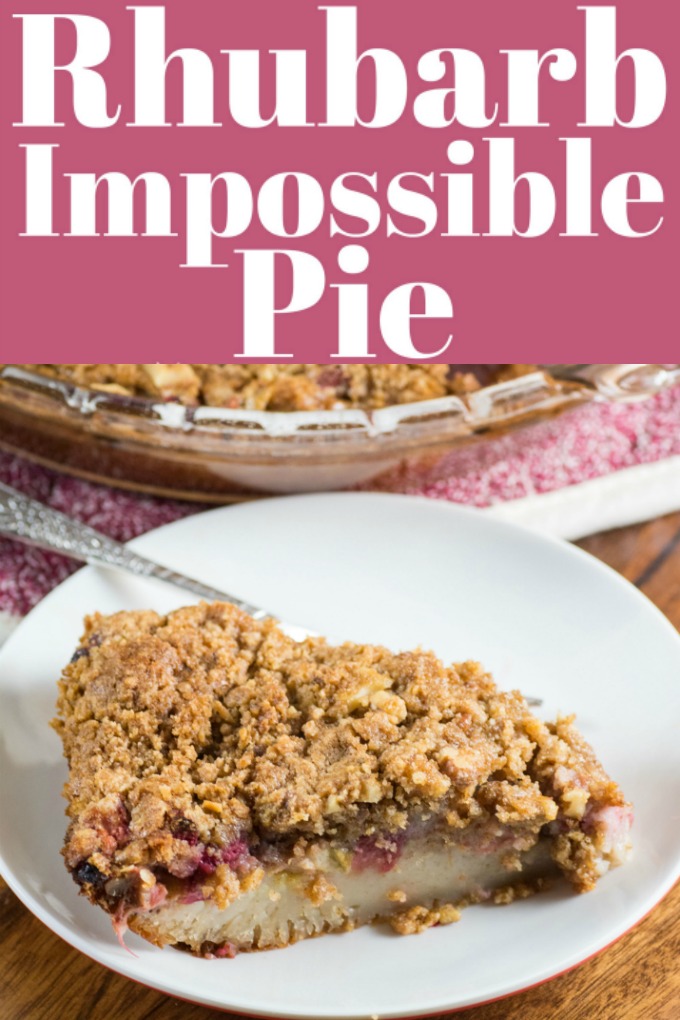 Rhubarb Impossible Pie is so easy, the simple blender custard is poured on and creates its own crust while baking!! #pie #impossible #rhubarb