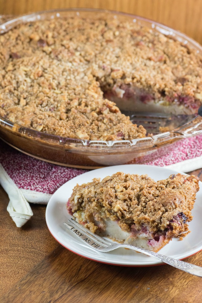 Rhubarb Impossible Pie served on a plate. 