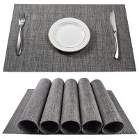 BETEAM Placemats, Heat-resistant Placemats Stain Resistant Anti-skid Washable PVC Table Mats Woven Vinyl Placemats, Set of 6 (Grey)