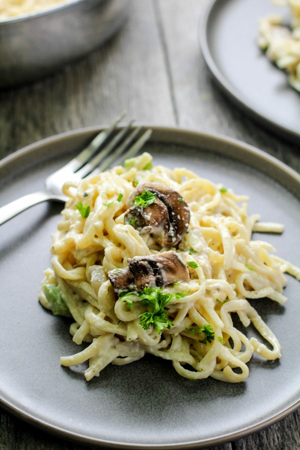 Cajun Chicken Alfredo on a plate with a fork