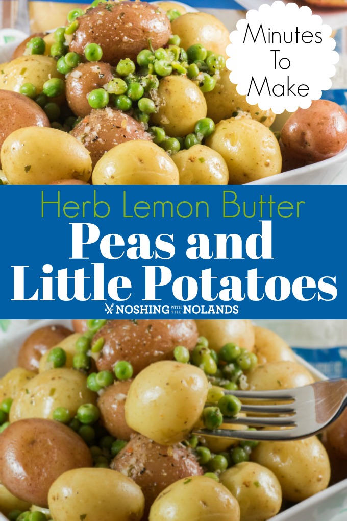 Herb Lemon Butter Peas and Little Potatoes are made and on the table in a matter of minutes!! #ad #microwavepack #littlepotatoes #Creamerpotatoes #spring #sidedish #fastandeasy