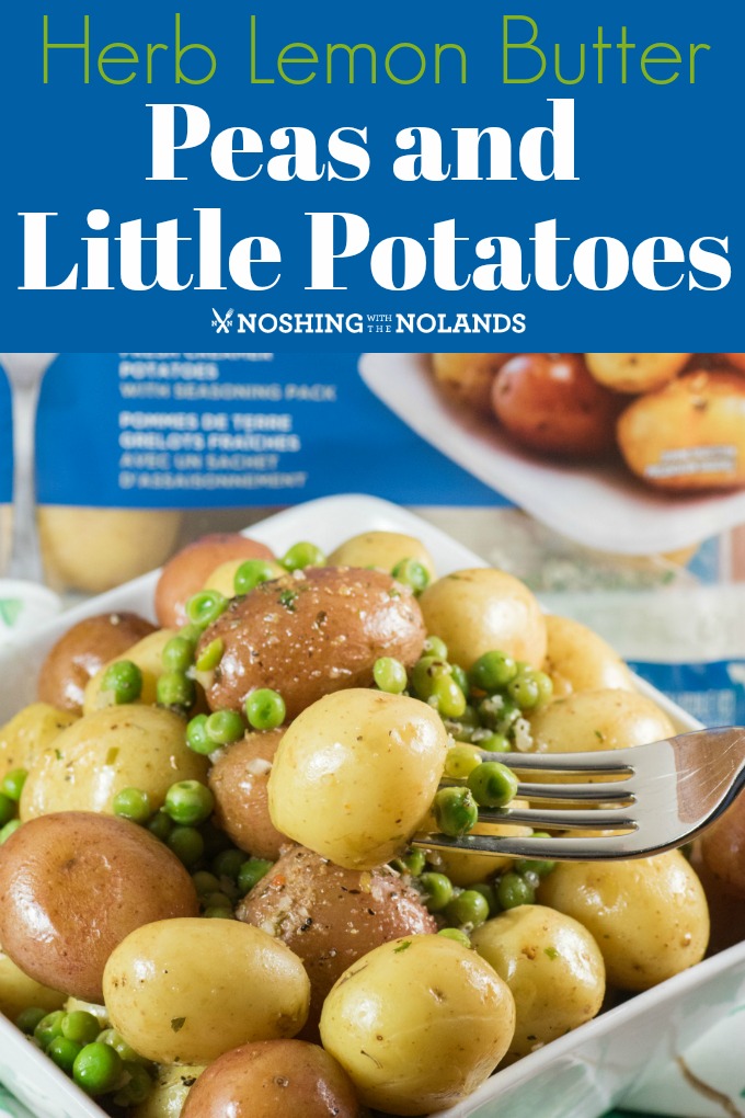 Herb Lemon Butter Peas and Little Potatoes are made and on the table in a matter of minutes!! #ad #microwavepack #littlepotatoes #Creamerpotatoes #spring #sidedish #fastandeasy
