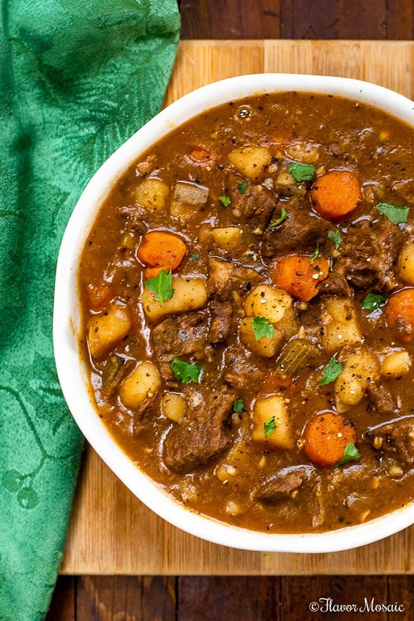 Instant Pot Beef Stew in a white bowl