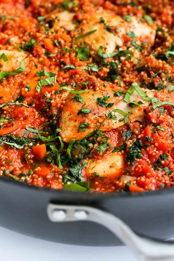 One Pot Italian Chicken & Quinoa Recipe in a skillet 