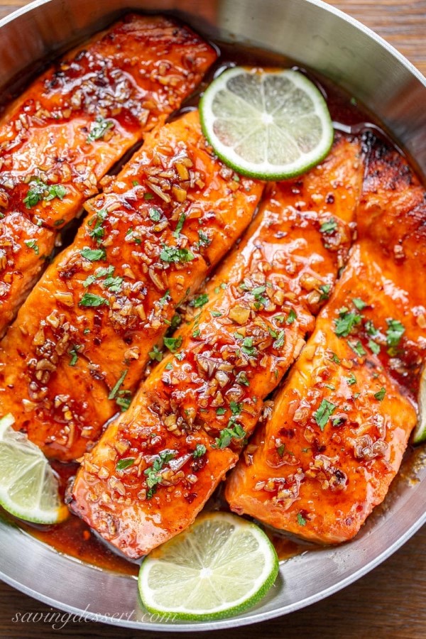 Spicy Honey Glazed Salmon Recipe in a skillet