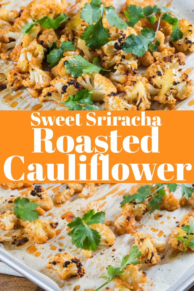 Sweet Sriracha Roasted Cauliflower is a simple vegan dish that is bursting with flavor!! #cauliflower #vegan #sriracha #roasted #cookbookreview