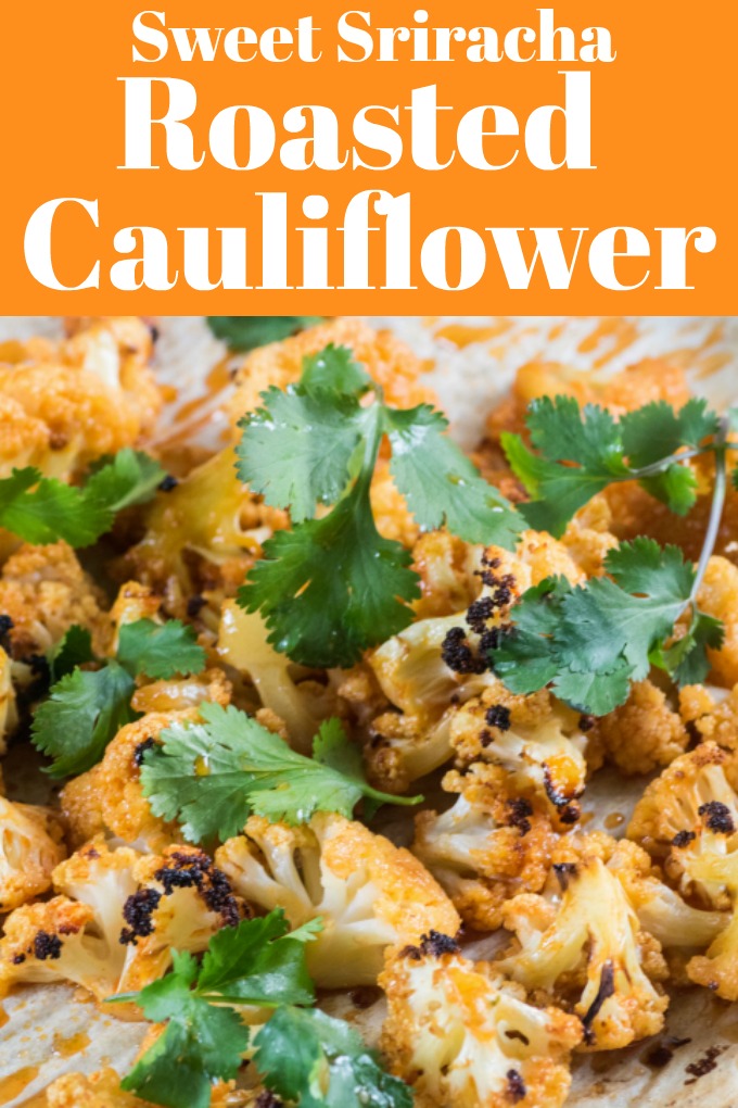 Sweet Sriracha Roasted Cauliflower is a simple vegan dish that is bursting with flavor!! #cauliflower #vegan #sriracha #roasted #cookbookreview