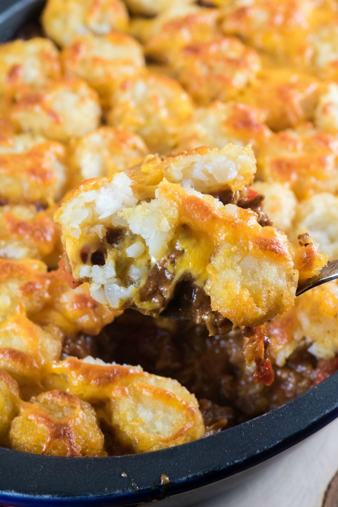 Spooning up Tater Tot Sloppy Joe Casserole