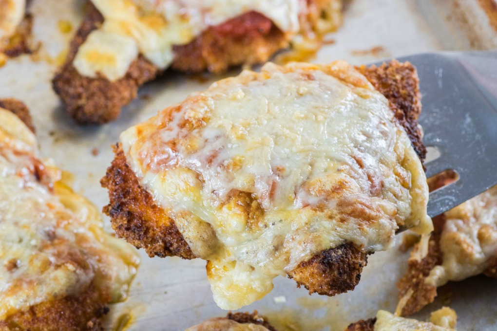 Turkey Cutlets Parmesan on a spatula