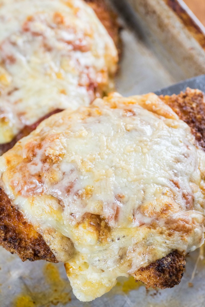 Turkey Cutlets Parmesan on a spatula